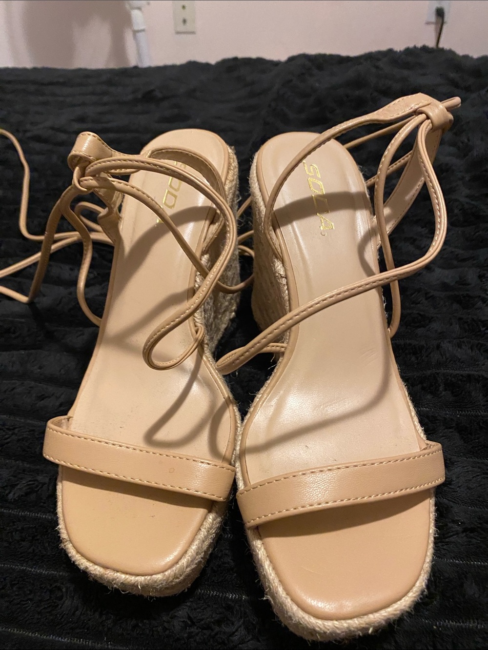 Soda Beige Lace-Up Espadrille Wedge Sandals